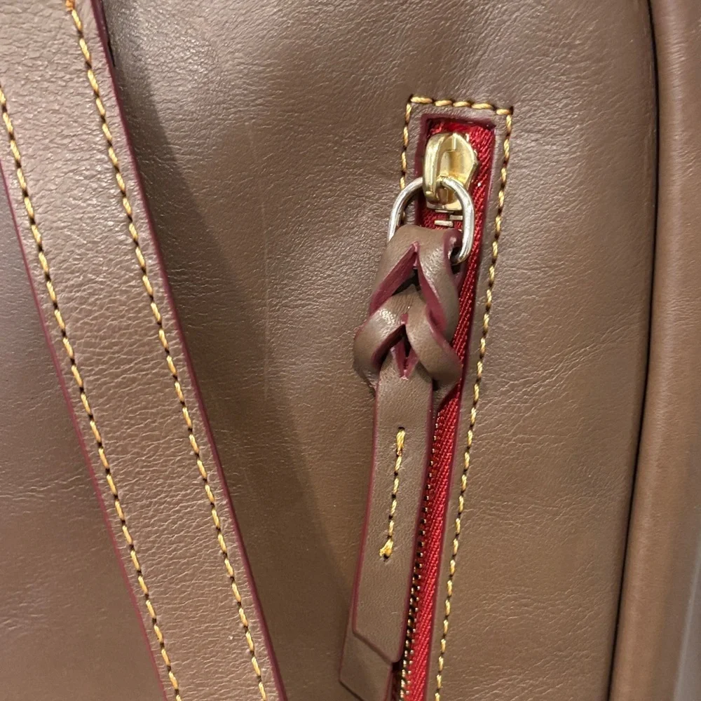 Dooney & Bourke Leather Backpack in Brown with Red Trim - Picture 6 of 10